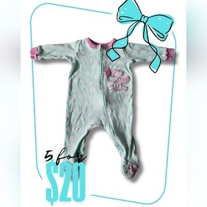 Pink and Mint Elephant One Piece Footie